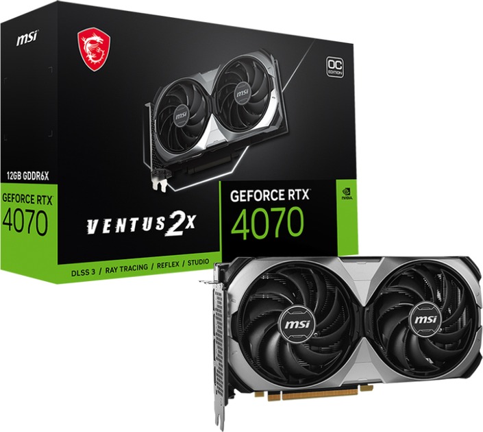 Відеокарта GF RTX 4070 12GB GDDR6X Ventus 2X E OC MSI (GeForce RTX 4070 VENTUS 2X E 12G OC)