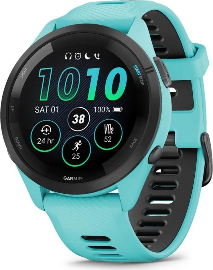 Смарт-годинник Garmin Forerunner 265 Black Bezel with Aqua Case and Aqua/Black Silicone Band (010-02810-52)