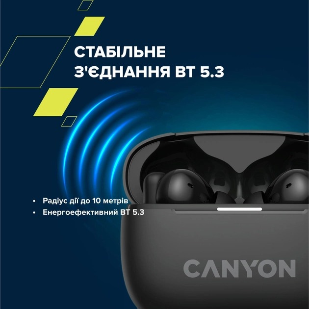 Bluetooth-гарнітура Canyon OnGo TWS-10 ANC ENC Black (CNS-TWS10B)