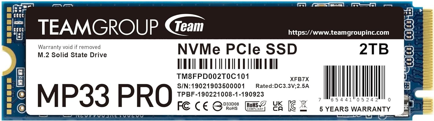 Накопичувач SSD 2TB Team MP33 Pro M.2 2280 PCIe 3.0 x4 3D TLC (TM8FPD002T0C101)