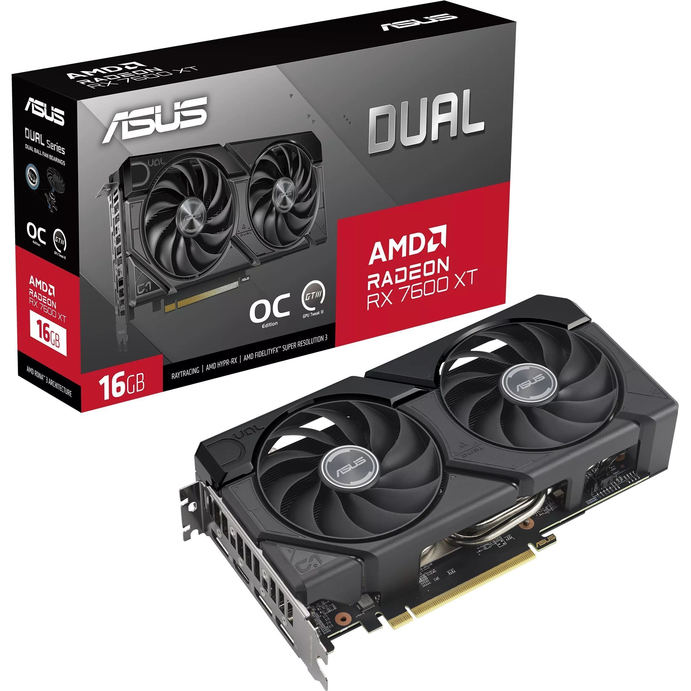 Відеокарта AMD Radeon RX 7600 XT 16GB GDDR6 Dual OC Asus (DUAL-RX7600XT-O16G)