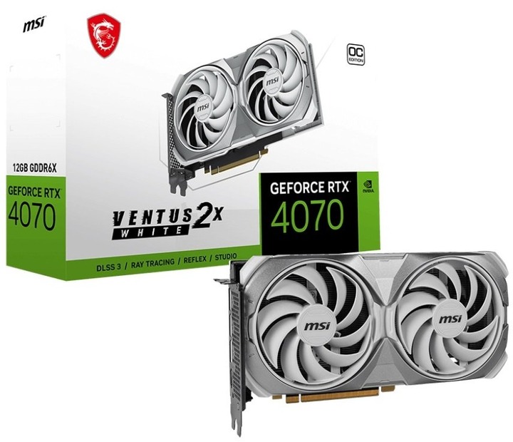 Відеокарта GF RTX 4070 12GB GDDR6X Ventus 2X White OC MSI (GeForce RTX 4070 VENTUS 2X WHITE 12G OC)