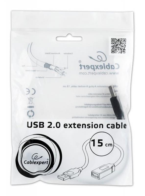 Кабель Cablexpert (CCP-USB2-AMAF-0.15M) USB2.0(М) - USB2.0(F), Premium, чорний, 0.15м