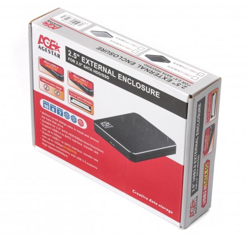 Зовнішня кишеня AgeStar для підключення SATA HDD/SDD 2.5", USB3.1, алюміній, Black (31UB2A18)