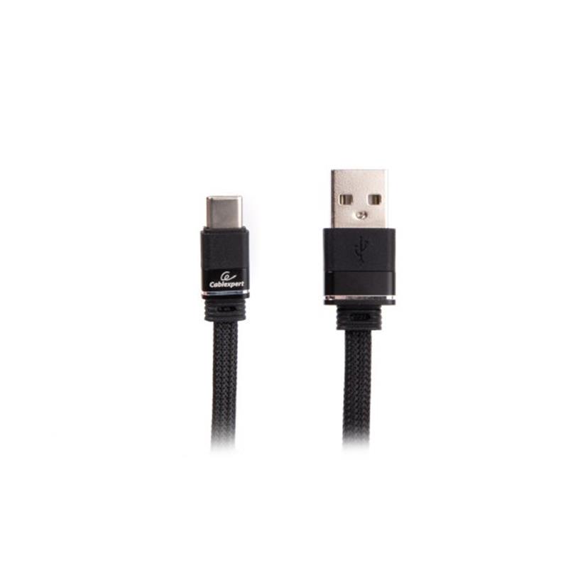 Кабель Cablexpert USB - USB Type-C (M/M), преміум, плоский, 2.4 А, 1 м, чорний (CCPB-C-USB-10BK) 