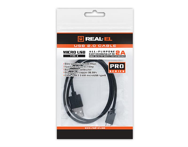 Кабель REAL-EL Pro USB - micro USB V 2.0 (M/M), 2 м, чорний (EL123500025)