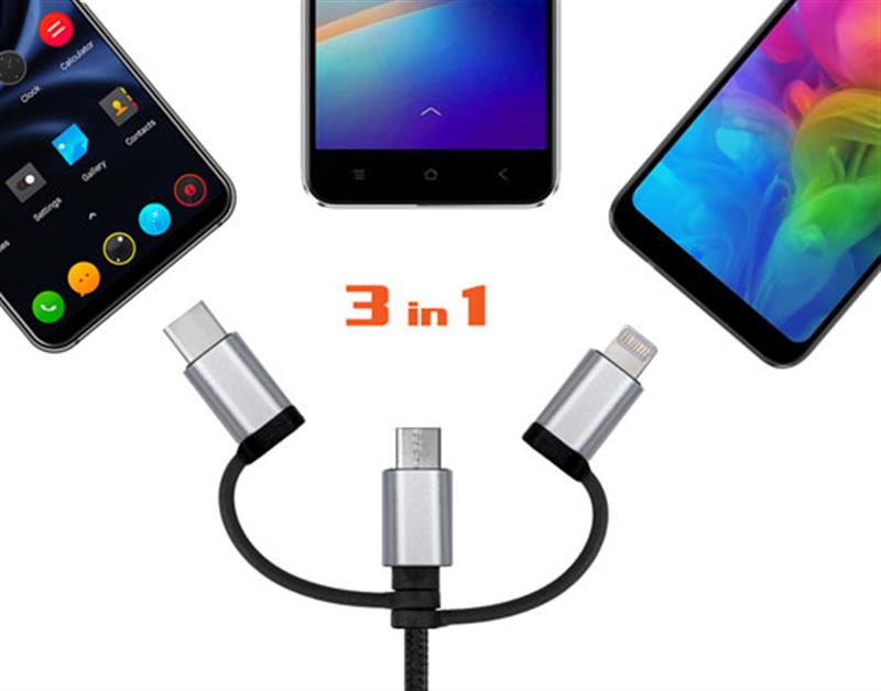 Кабель REAL-EL Premium 3in1 USB - Lightning + micro USB + USB Type-C (M/M), 1 м, чорний (EL123500035)