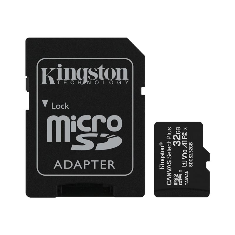 Карта пам`яті MicroSDHC 32GB UHS-I Class 10 Kingston Canvas Select Plus R100MB/s + SD-адаптер (SDCS2/32GB)