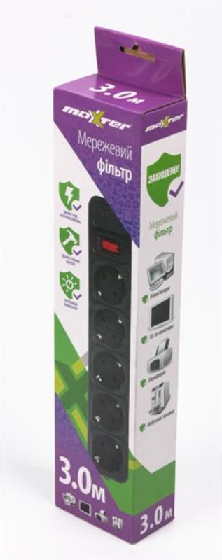 Фільтр живлення Maxxter 5 розеток 3м (SPM5-G-10B) чорний Фільтр живлення Maxxter 5 розеток 3м (SPM5-G-10B) чорний