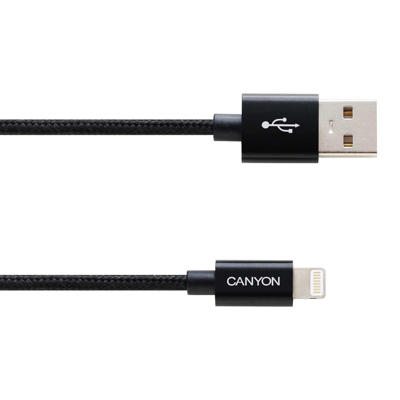 Кабель Canyon USB - Lightning (M/M), 8-pin, обплетення, 1 м, Black (CNE-CFI3B)