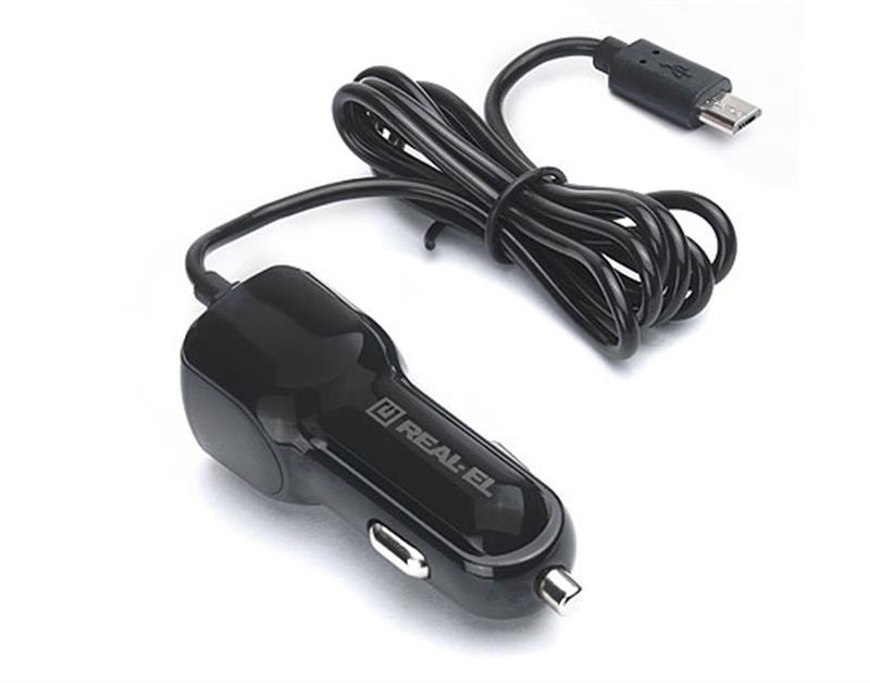 Автомобільний зарядний пристрій REAL-EL CA-15 (2USB, 2.1A) Black + кабель microUSB