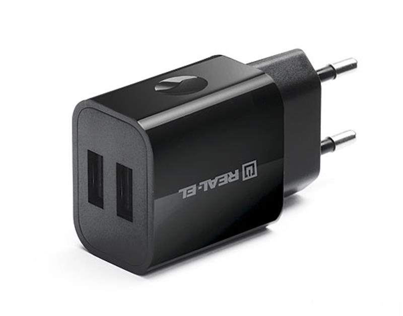 Мережевий зарядний пристрій REAL-EL CH-210 (2USB, 2.1A) Black