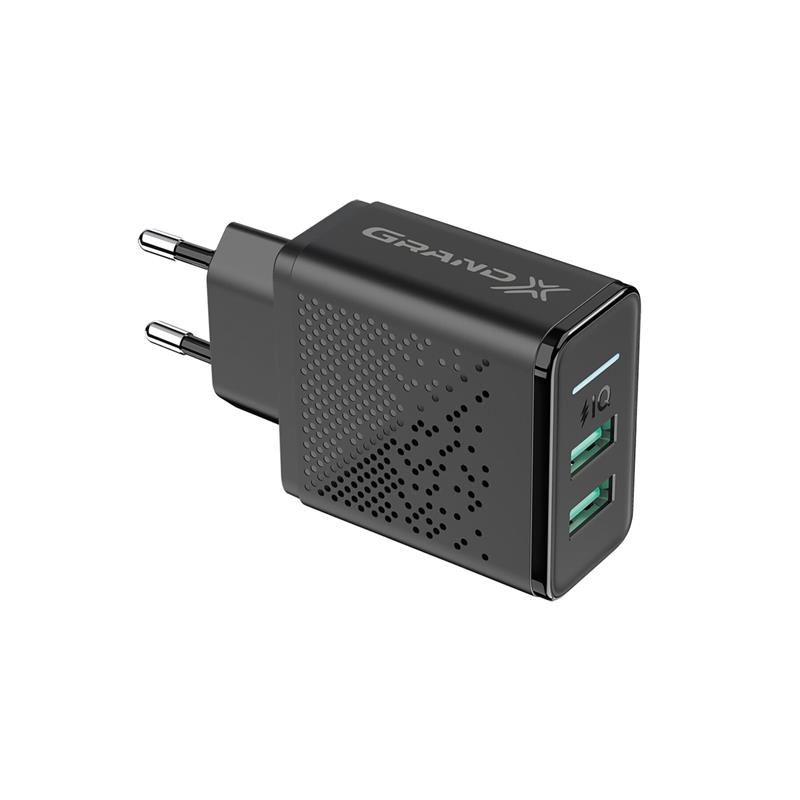 Мережевий зарядний пристрій Grand-X CH-60 (2xUSB 3.1А) Black