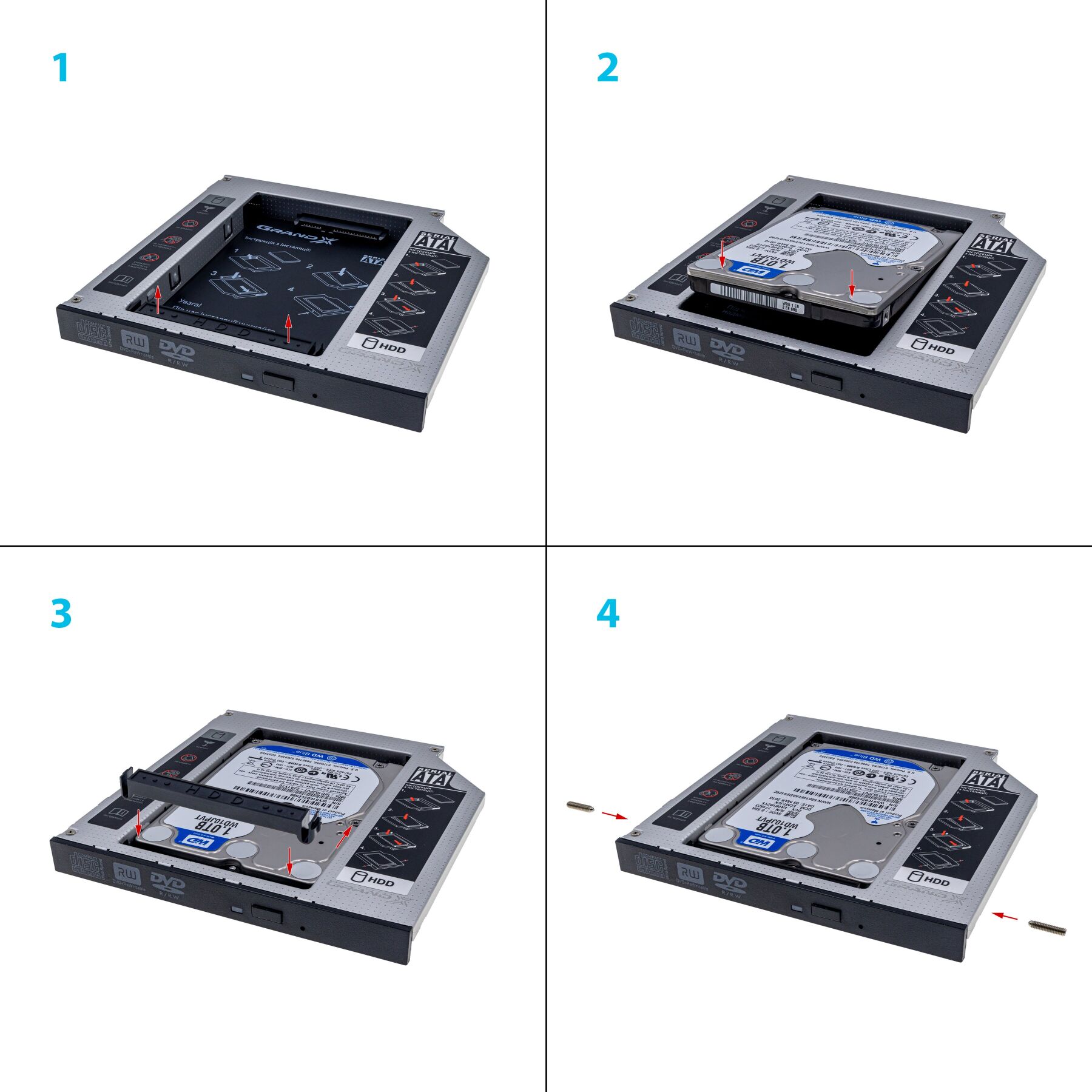 Адаптер Grand-X для підключення HDD 2.5" у відсік приводу ноутбука SATA/SATA3 (HDC-25N)