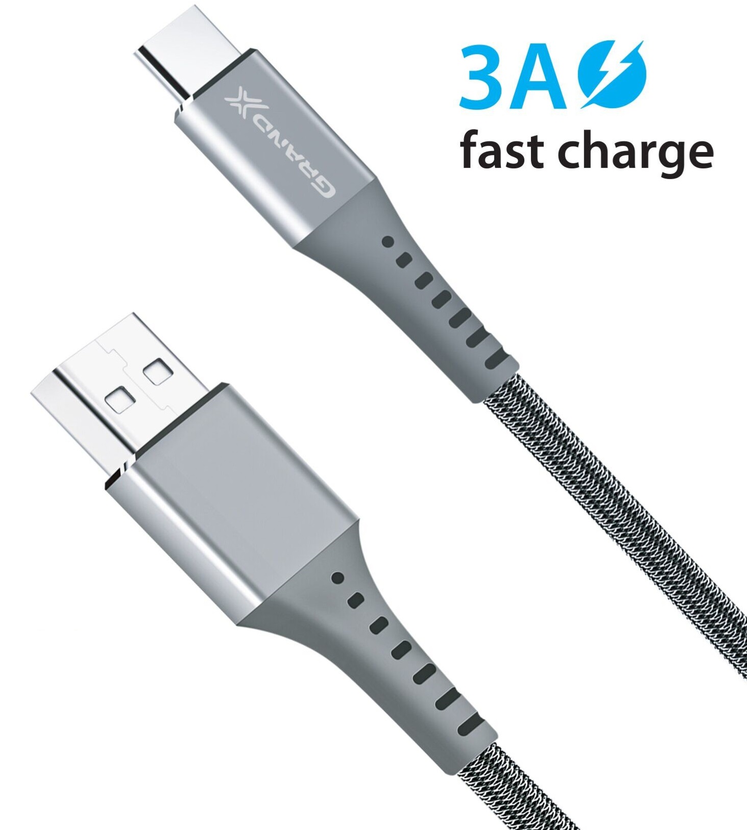 Кабель Grand-X USB - USB Type-C (M/M), 3 A, Fast Сharge, 1.2 м, Grey (FC-12G)