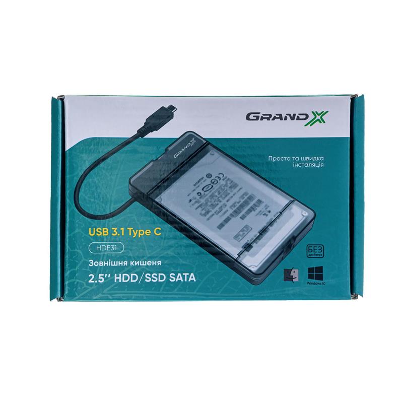 Зовнішня кишеня Grand-X для HDD 2,5" USB 3.1 Type-C (HDE31)