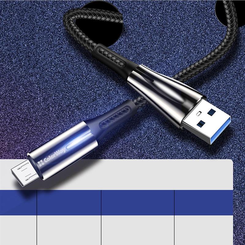 Кабель ColorWay USB - micro USB (M/M), Zinc Alloy + Led, 2.4 А, 1 м, Black (CW-CBUM035-BK)