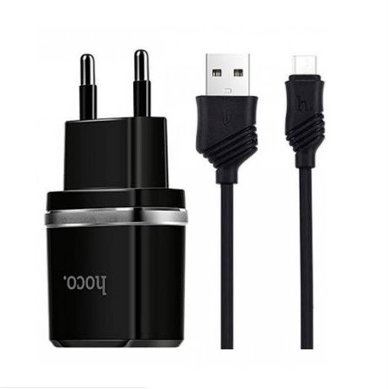 Зарядний пристрій Hoco C12 Smart (2USB, 2.4А) Black (6957531064114) + кабель MicroUSB