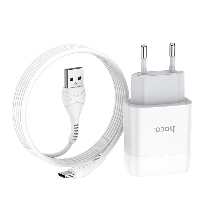 Зарядний пристрій Hoco C73A Glorious (2USB, 2.4А) White (6931474713070) + кабель Type-C