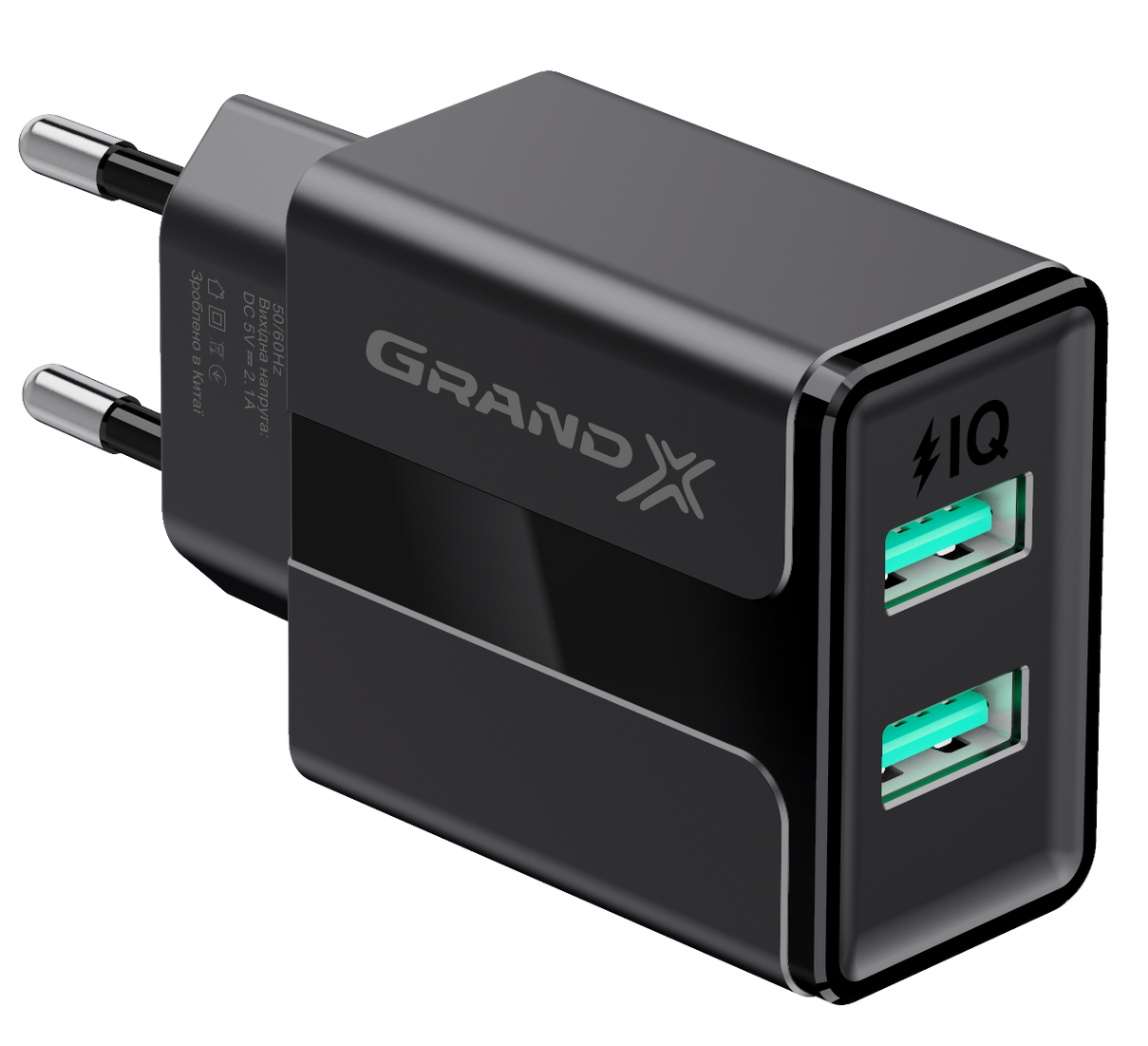 Мережевий зарядний пристрій Grand-X CH-15B (2xUSB 2.4A) Black