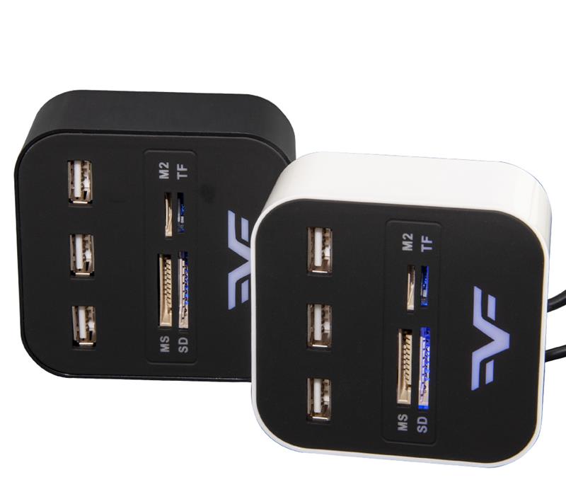 Концентратор USB 2.0 Frime 3хUSB2.0, SD, MS, TF Black (FHC-AllinOne3p2B)