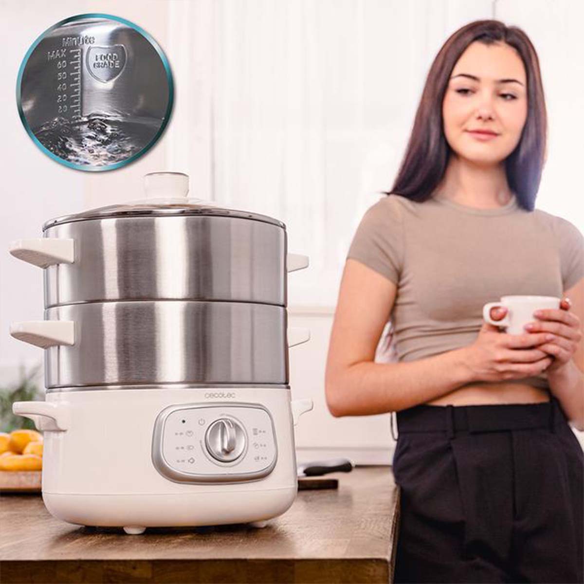 Пароварка Cecotec Vapovita SteelPot White (A01_EU01_100630) Пароварка Cecotec Vapovita SteelPot White (A01_EU01_100630)