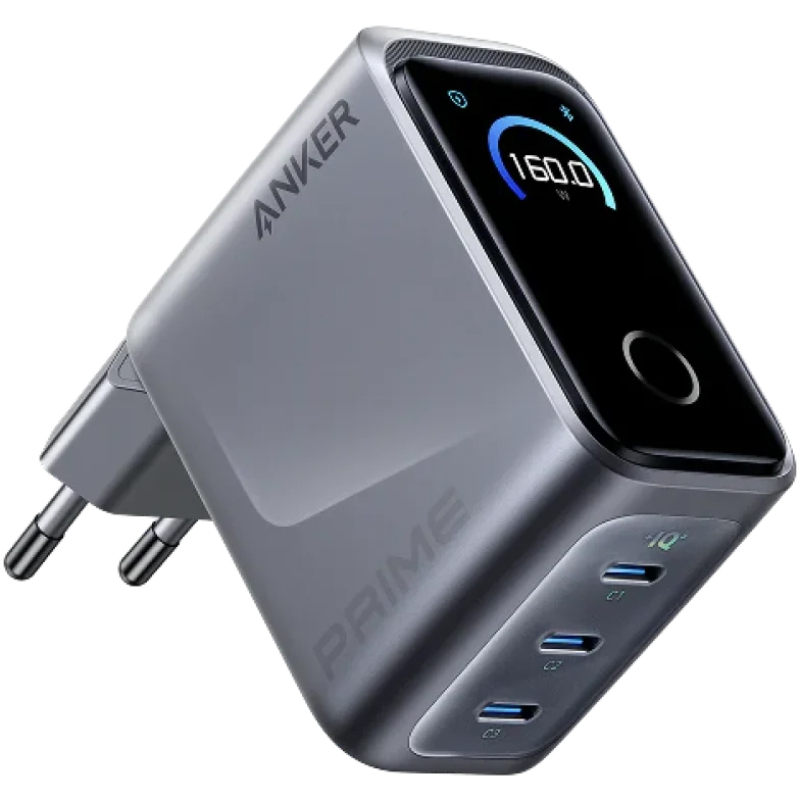Мережевий зарядний пристрій Anker GaN Prime Charger 160W з дисплеєм сріблястий