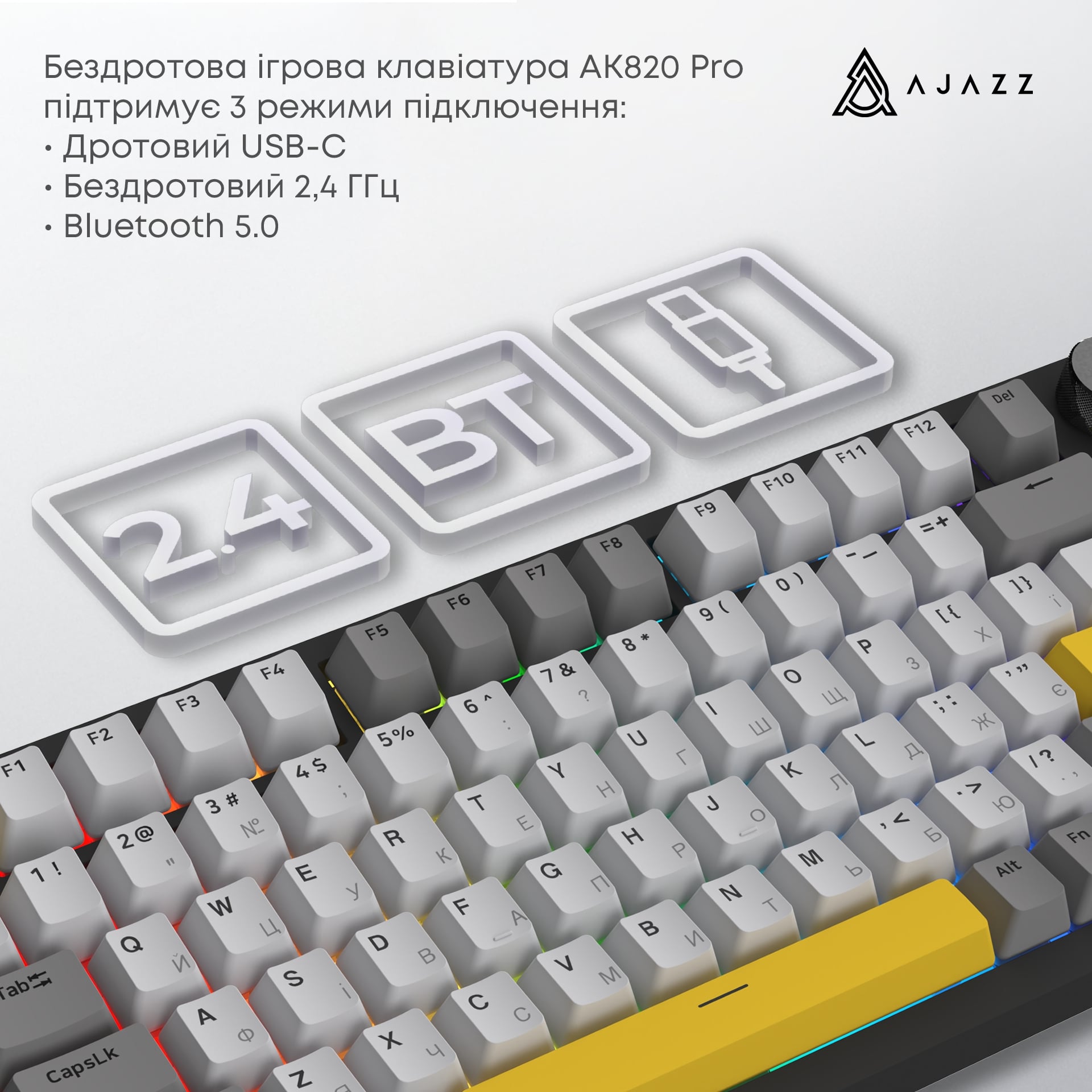 Клавиатура беспроводная Ajazz AK820 Pro Flying Fish Switch Black RGB With Screen (AK820PRO-FF-BGY) Клавиатура беспроводная Ajazz AK820 Pro Flying Fish Switch Black RGB With Screen (AK820PRO-FF-BGY)