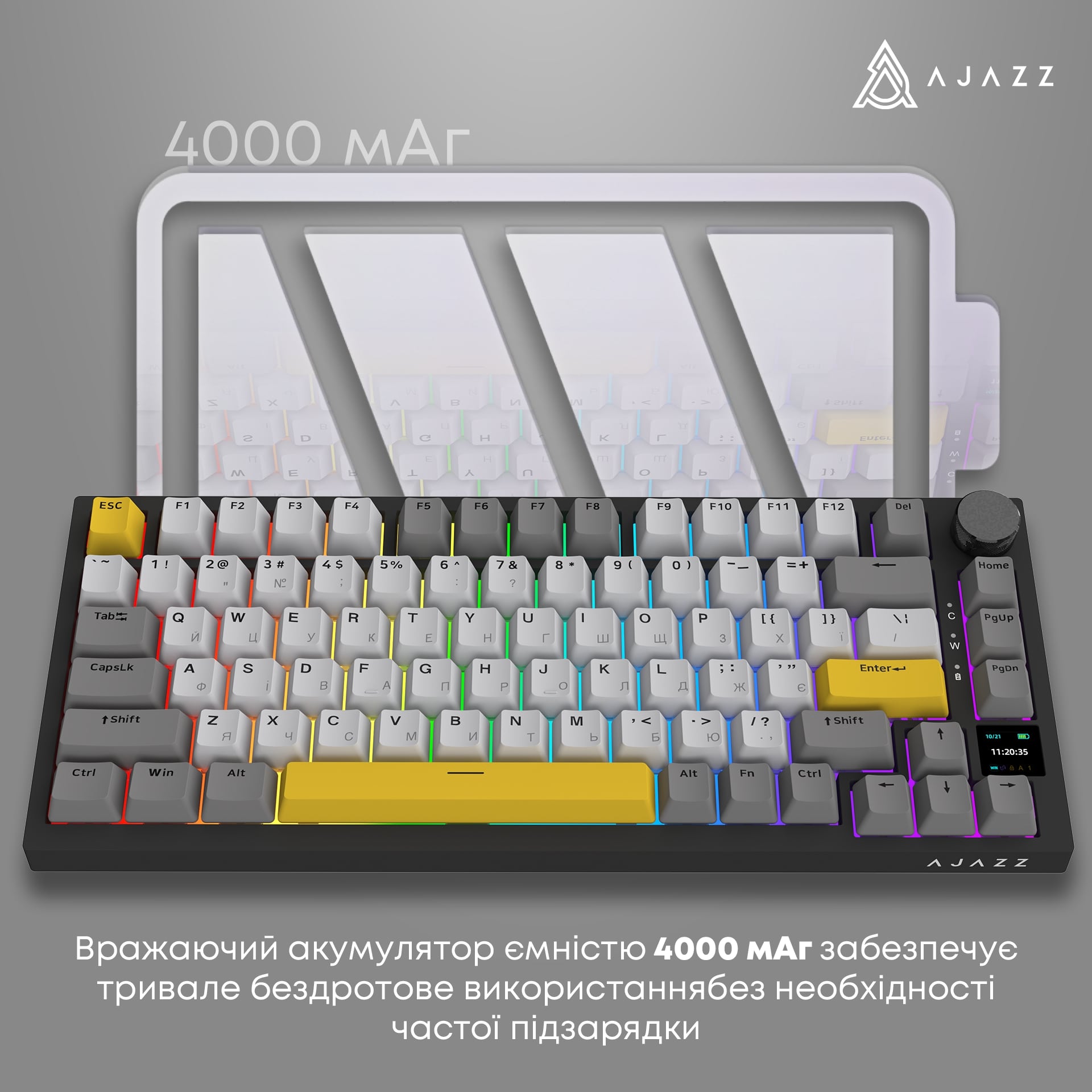 Клавиатура беспроводная Ajazz AK820 Pro Flying Fish Switch Black RGB With Screen (AK820PRO-FF-BGY) Клавиатура беспроводная Ajazz AK820 Pro Flying Fish Switch Black RGB With Screen (AK820PRO-FF-BGY)