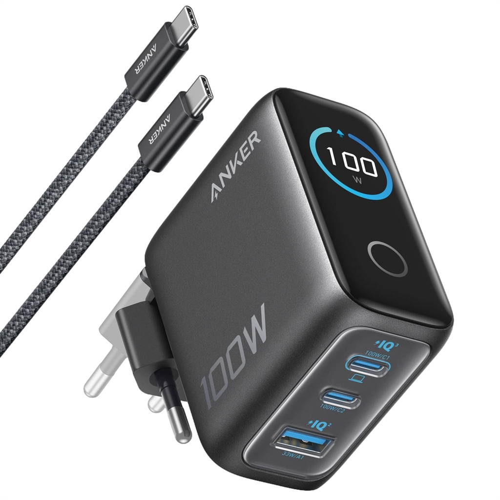 Мережевий зарядний пристрій Anker GaN Charger 100W з дисплеєм Темно-сірий