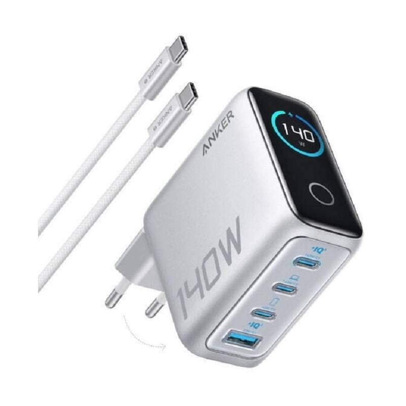 Мережевий зарядний пристрій Anker Laptop GaN Charger 140W з дисплеєм Сріблястий