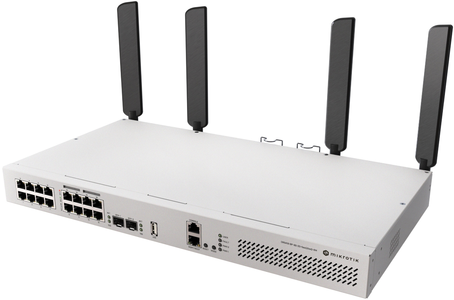 фото Управляемый коммутатор уровня 3 Mikrotik CRS418-8P-8G-2S+5axQ2axQ-RM