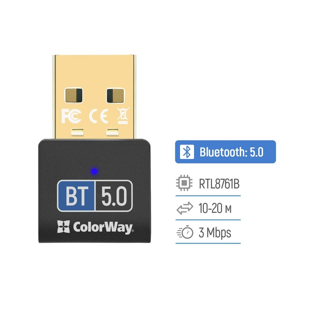 Адаптер Bluetooth 5.0 ColorWay (CW-AD-BT50) Адаптер Bluetooth 5.0 ColorWay (CW-AD-BT50)