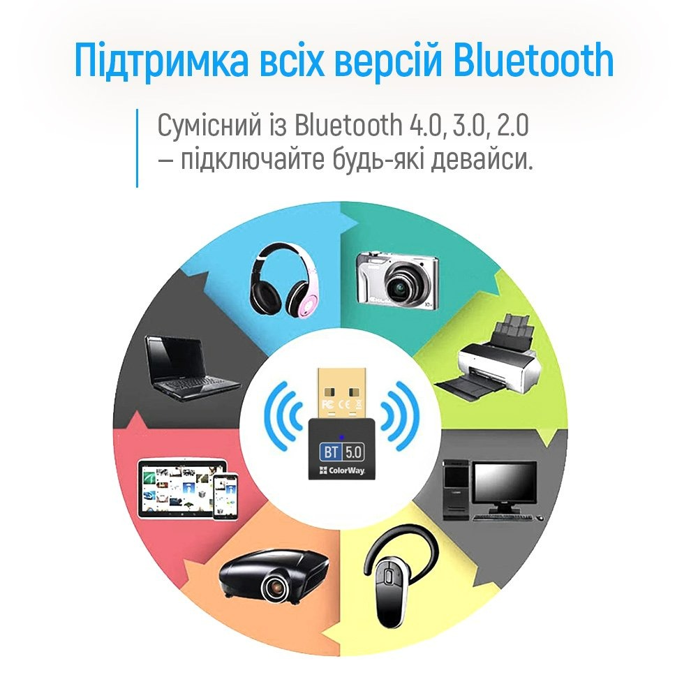 Адаптер Bluetooth 5.0 ColorWay (CW-AD-BT50) Адаптер Bluetooth 5.0 ColorWay (CW-AD-BT50)