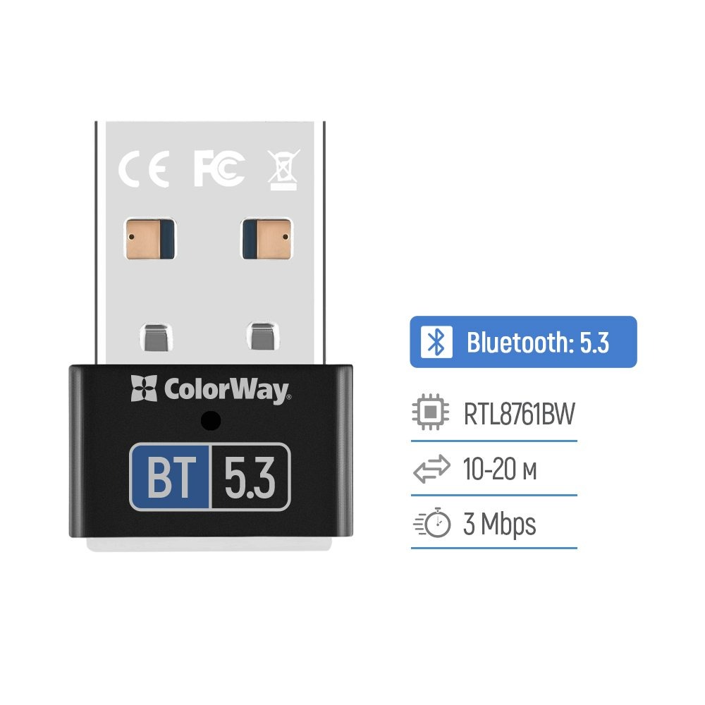 Адаптер Bluetooth 5.3 ColorWay (CW-AD-BT53) Адаптер Bluetooth 5.3 ColorWay (CW-AD-BT53)