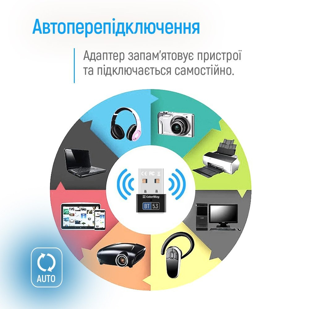 Адаптер Bluetooth 5.3 ColorWay (CW-AD-BT53) Адаптер Bluetooth 5.3 ColorWay (CW-AD-BT53)