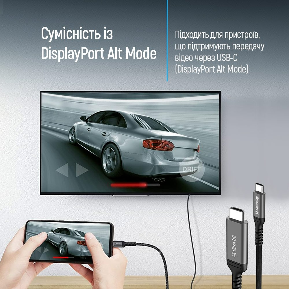 Кабель ColorWay HDMI - USB Type-C (M/M), 4K/60 Гц, 2 м, Black (CW-CBCHD077-BK) Кабель ColorWay HDMI - USB Type-C (M/M), 4K/60 Гц, 2 м, Black (CW-CBCHD077-BK)