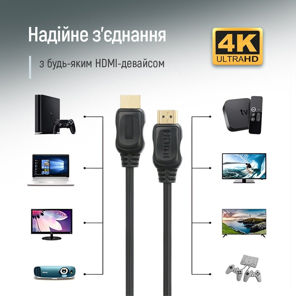 Кабель ColorWay HDMI - HDMI V 2.0 (M/M), 4K/60 Гц, 1.5 м, Black (CW-CBHD078-BK) Кабель ColorWay HDMI - HDMI V 2.0 (M/M), 4K/60 Гц, 1.5 м, Black (CW-CBHD078-BK)