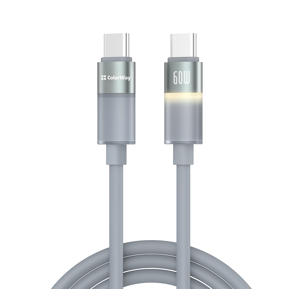 Кабель ColorWay USB Type-C - USB Type-C з LED-підсвіткою сірий