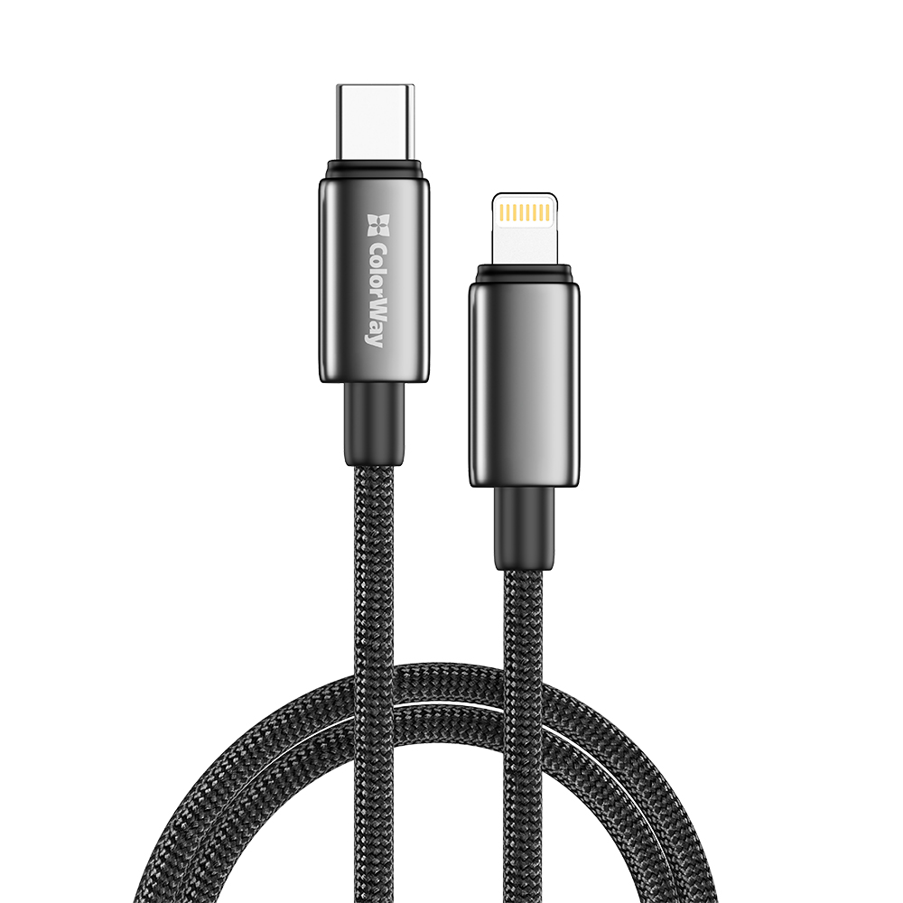 Кабель ColorWay USB Type-C - Lightning Power Delivery 30 Вт Чорний