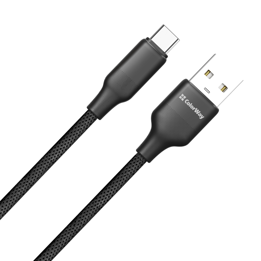 Кабель ColorWay USB - USB Type-C (CW-CBUC101-BK) TPE embossed 3А Чорний