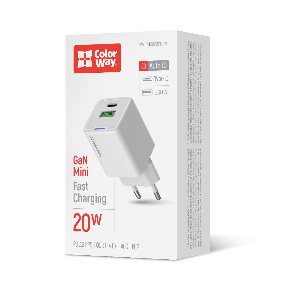 Мережевий зарядний пристрій ColorWay GaN Mini 20W PD PPS USB Білий