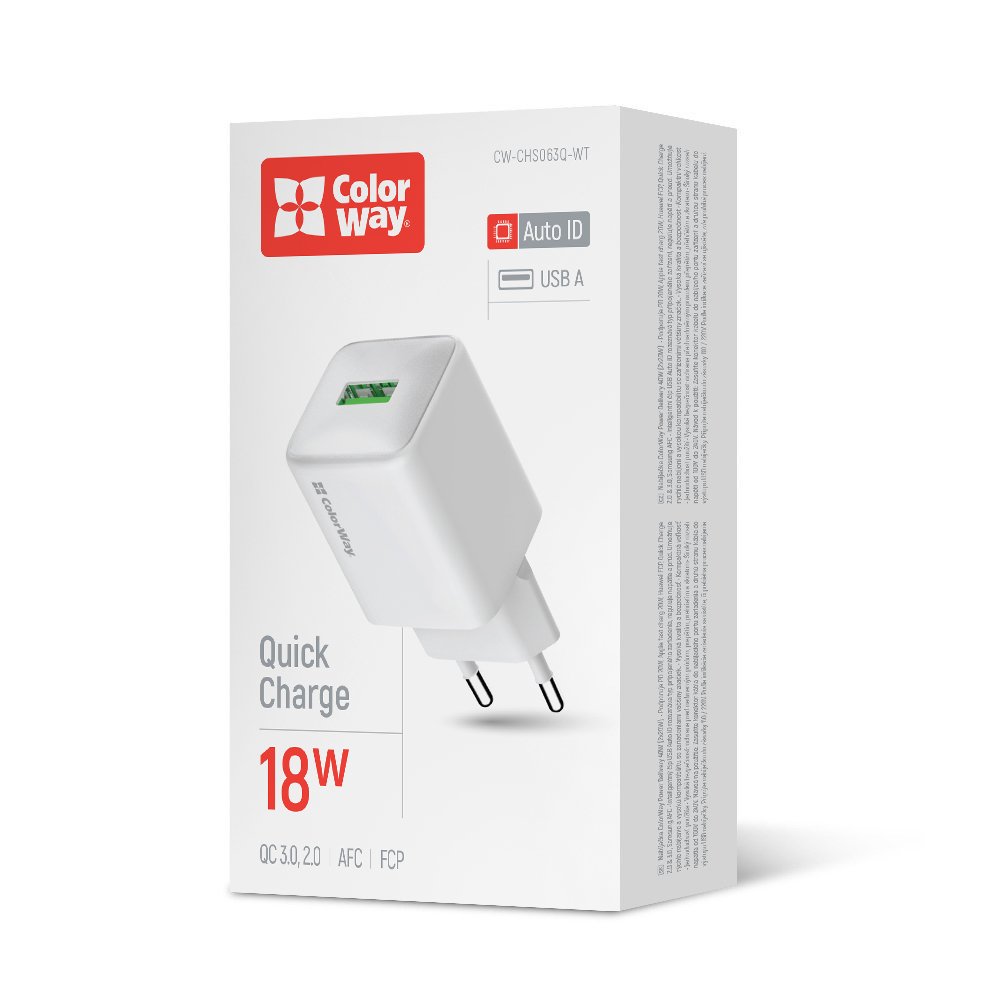Мережевий зарядний пристрій ColorWay CW-CHS063Q-WT Quick Charge 3.0 18W Білий