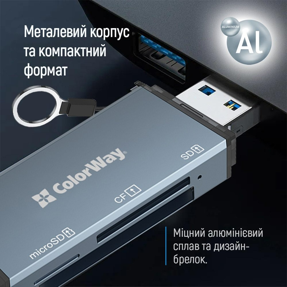 Картридер ColorWay 3-в-1 Gray (CW-CR-01) Картридер ColorWay 3-в-1 Gray (CW-CR-01)