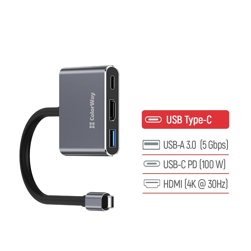 USB-хаб СolorWay USB Type-C 3-в-1 (CW-HUB08) USB-хаб СolorWay USB Type-C 3-в-1 (CW-HUB08)