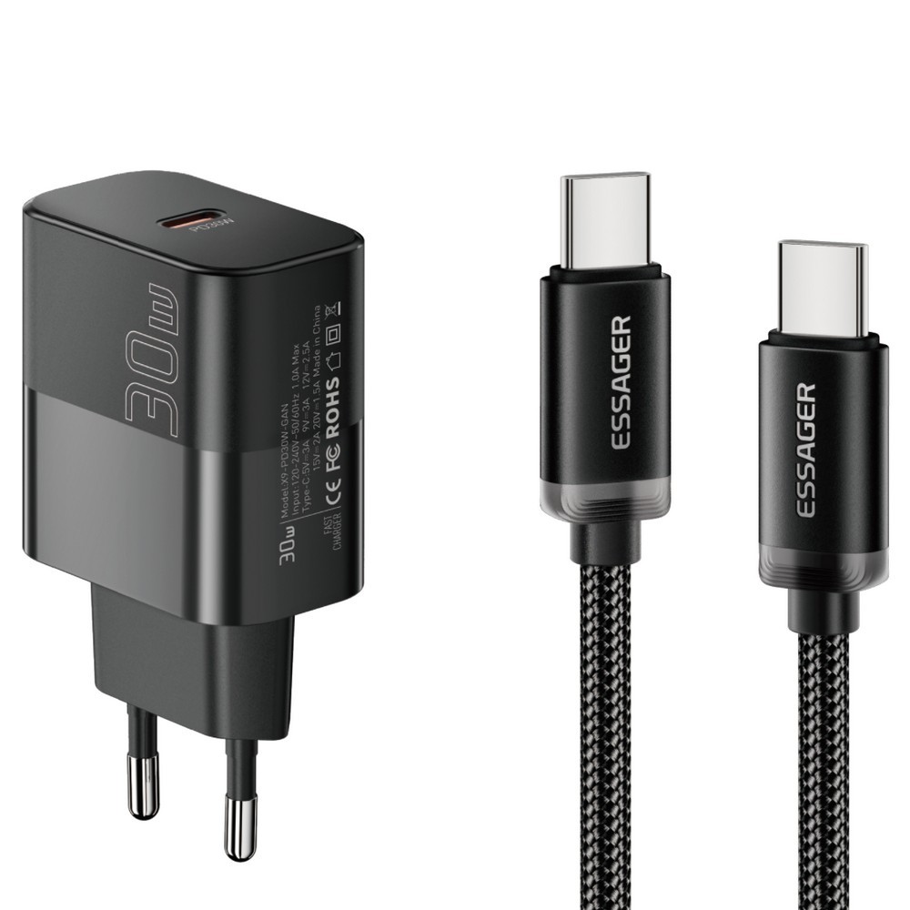 Мережевий зарядний пристрій Essager Travel Charger 30W USB-C Чорний