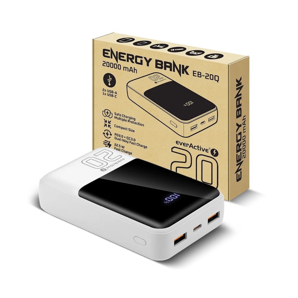 Універсальна мобільна батарея everActive EB-20Q 20000mAh Швидка зарядка Білий