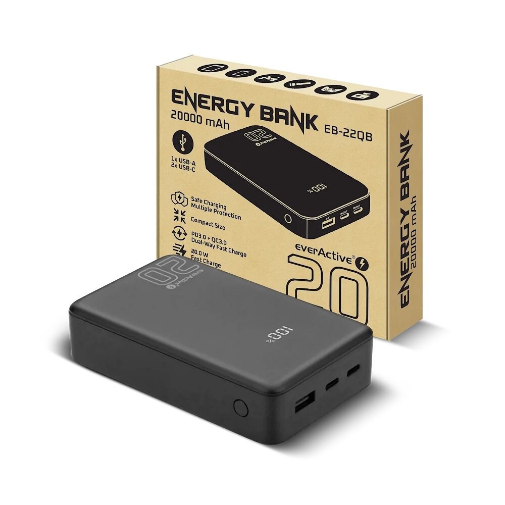 Універсальна мобільна батарея everActive EB-22QB 20000mAh 20W Чорна