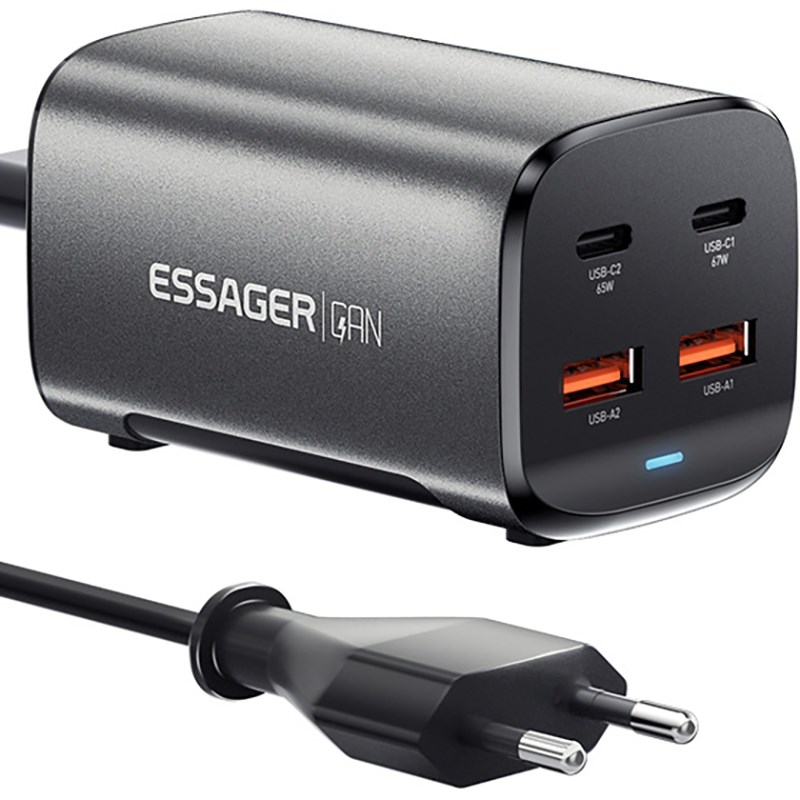 Мережевий зарядний пристрій Essager Collection 67W GaN 4 порти Чорний