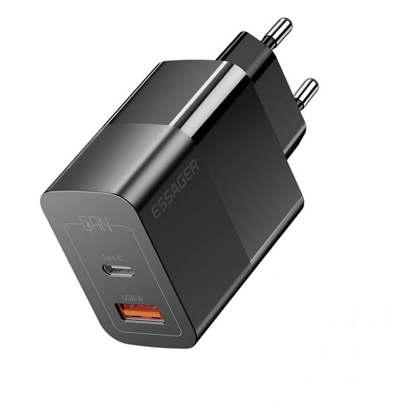 Мережевий зарядний пристрій Essager Pinchen 33W GaN USB-A + Type-C Чорний